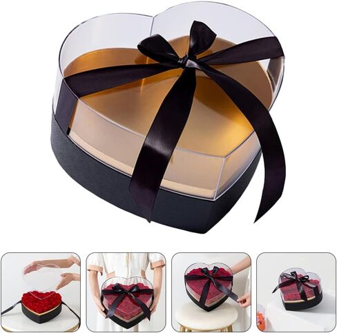 Heart Shaped Rose Flower Box: Floral Boxes Transparent Preserved Flower Packing Box with Clear lid Wedding Gift Preservation Box for Wedding Birthday Heart Gift Box Party Paper Mache Boxes with lids in Saudi Arabia