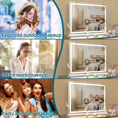 Vanity Mirror with Lights, Large Tabletop Makeup Mirror with Dimmable 3 Modes LED Backlit Light Strip, Touch Screen Control Dressing Mirror with 2 USB Outlet (30.7" W X 22.7" H) in Saudi Arabia