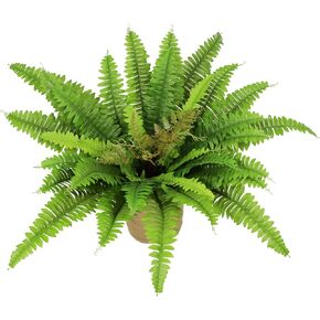 Artificial Ferns for Outdoors with Basket, 35in Diam 33 Leaves Ferns Artificial Potted Plants Large, Faux Ferns Fake Potted Plant in Pot for Indoors Home Garden Farmhouse Decoraction