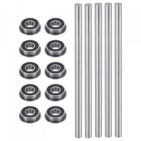 uxcell 10pcs F695-2RS Flange Ball Bearing 5x13x4mm Double Sealed Chrome Bearings with 5pcs 5mm Dia HSS Lathe Bar Round Rod