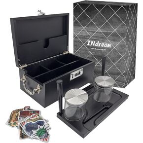Large Bamboo Box with Lock & Accessories,Wooden Locking Storage Box with Tray, Storage Wood Box and Accessories with Handle, Storage Box Set with Combination Lock