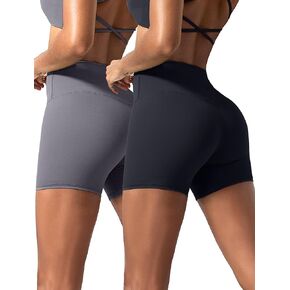 voenxe High-Waist Women Yoga Shorts,Athletic Spandex Biker Tummy Control Workout Running Butt-Lifting Short,Quick-Dry,2 Pack