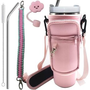 Water bottle carrying bag with phone bag, used for Stanley cup 40 ounce water bottle holder, with adjustable shoulder strap and umbrella rope handle, Stanley cup accessories，stanley water bottle strap