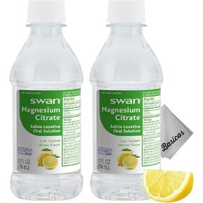 2Pack Swan Lemon Magnesium Citrate Oral Solution 10 oz- Laxative Supplement for Constipation Relief, Regularity - Bonus Microfiber Cloth