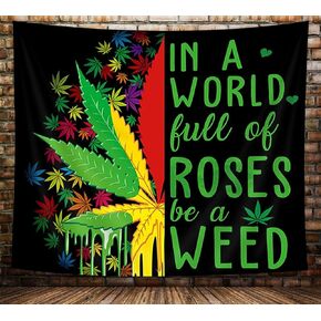 NYMB Trippy Weed Tapestry, Psychedelic Cannabis Leaf Tapestry for Bedroom Aesthetic, Reggae Rasta Marijuana Leaves Hippie Red Green Cool Tapestry, Small Tapestry for Bedroom Living Room Dorm 60x40in