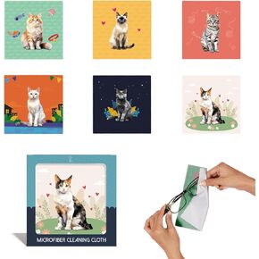 6-Pack Reusable Microfiber Cleaning Cloths - Fabric Wipe for Eyeglasses, Sunglasses, Cell Phones, Screens, Monitors (Cute Cat Design)
