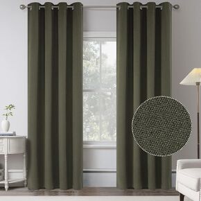 Dark Green Linen 100% Blackout Curtains for Bedroom - 95 Inches Long Energy Saving Thermal Insulated Window Treatment Curtain Drapes for Living Room (Olive Green ,2 Panels,W 52 x L 95 Inch)
