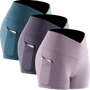 CADMUS Women's Gym Shorts Naked Feeling 3'' Workout Running Spandex Booty Shorts, 1038, Thistle & lavender & Turquoise,L