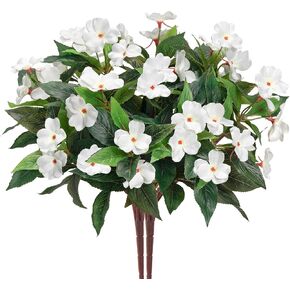 Artificial Impatiens Bouquet Flowers for Outdoors Silk Faux Flowers for Outdoor Impatiens Plants Decor Indoor Planters Kitchen Planters and Balcony Decorations 4PCS (Yellow)