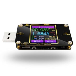 USB Power Meter Tester, A3 USB Tester, Type-C Current and Voltage Monitor, USB Safety Tester, PD Battery Capacity Meter, Digital Color LCD Display Multimeter