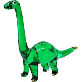 Tiny 2½" Long Green Apatosaurus Dinosaur Glass Figurine - Hand Blown Glass Reptile Miniature Colorful Crystal Decorative Collectible Figurines Home Décor Accents Gifts
