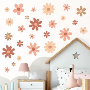 12 Sheets Daisy Wall Decals Boho Flower Wall Stickers Cute Kids Girls Room Decor Peel and Stick Floral Decals Toddler Nursery Playroom Living Room Bedroom Classroom Retro Hippie Decor Boho Style