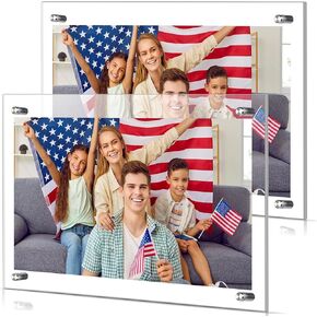 2 Pack Frameless Floating Acrylic Frame Wall Mount Magnetic Acrylic Picture Frames with Chrome Standoffs Clear Double Panel Floating Frame for Picture Photo Poster Display(16 x 20 Inch)
