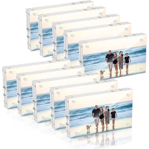 4x6 Acrylic Picture Frame 10 Pack, Clear Picture Frames Double Sided Magnetic Acrylic Frames Freestanding Photo Block Frame Desktop Display Floating Frameless Acrylic Frame Stand