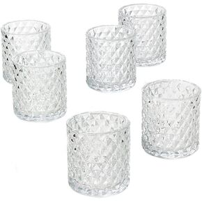 Serene Spaces Living Set of 6 Diamond Tea Light Candle Holder, Christmas Candle Holders, Outdoor Candle Holders for Patio, Dinner Table, Wedding Tables Centerpieces, Measures 3.5" Tall & 3" Diameter