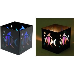 Square Tropical Fish Black Metal Tealight Candle Holder - 3" x 3" (Candleholder / Celestial)