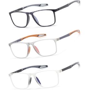 3-Pack Blue Light Blocking Reading Glasses, Men Large Frame Spring Hinge Readers Flexible Sprots Style