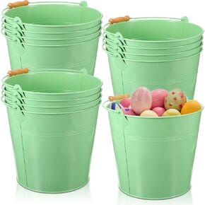 12 Pcs Large Galvanized Metal Buckets with Handle 10 Inch Heavy Duty Stainless Steel Pails Round Pail for Party Wedding, Crafts, Utensils, Table Centerpieces (Black)