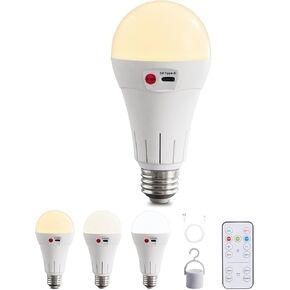 1 Pack Wireless Rechargeable Battery Operated Light Bulbs with Remote, Cordless E26 LED Battery Powered Light Bulb for Non-Hardwired Lamps, 3 Color Temperatures, Dimmable, Timer, 300LM