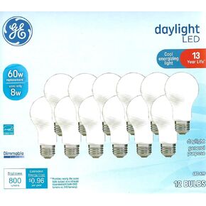 GE Daylight LED Light Bulbs, 8 Watt (60 Watt Equivalent) Cool Energizing Light, Standard Bulb Shape, Medium Base, Dimmable (12 Pack)