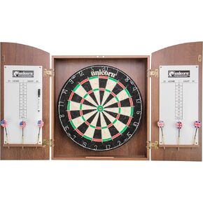 مجموعة خزانة Unicorn Oxford Dartboard - لوح ذو شعيرات بالحجم الرسمي - حلقة أرقام معدنية قابلة للتدوير - لوح سيزال ذاتي الشفاء - أسلاك مقسمة معدنية مستديرة - خزانة مصقولة سوداء مع حماية للحائط in Kuwait
