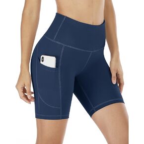 IUGA Biker Shorts Women 6" Workout Shorts Women with Pockets High Waisted Yoga Running Gym Spandex Compression Shorts Navy Blue