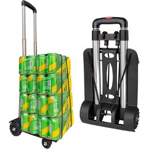 Folding Hand Truck, Foldable Dolly Cart for Moving, Light Weight Trolley Dolly with 4 Wheels & Aluminum Alloy Handle, Collapsible Portable Luggage Cart for Travel, Shopping, Office Use