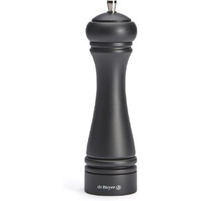 de Buyer JAVA Salt Mill, Matte Black - 10" - Stainless Steel & Beechwood - Includes Knob to Adjust Grind Size - Corrosion Resistant - Made in France