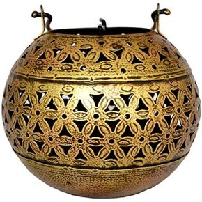 eTroves Handmade Moroccan Lanterns Hanging & Table Top Tea Light Candle Holder Round Tealight Stand for Indoor Outdoor Golden Hanging Tea Light Holder
