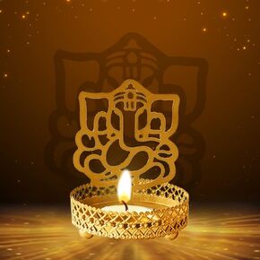 SATVIK Lord Ganesha Shadow Diya for Diwali Decoration Gift Traditional Decorative Statue for Home/Office Religious Tea Light Candle Holder Stand Indian Housewarming Return Gift Items Ridhi Shidhi