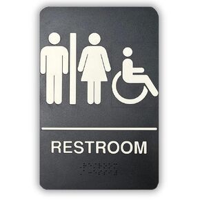 Tablecraft Handicap Accessible Restroom Sign, ADA Compliant, Unisex Braille Bathroom Door Signage, Commercial Business, Office Public and Foodservice Use, Hangs with Double Sided Tape, 6x9, Black
