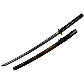 F-570-DG 1045 Carbon Steel Handmade Katana Scabbard with Hand Drawing Dragon, 41.5", Black