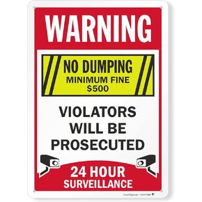 SmartSign “No Dumping, Minimum Fine $500, 24 Hour Surveillance, Violators Will Be Prosecuted" Sign | 10" x 14" 3M Engineer Grade Reflective Aluminum, Made in USA