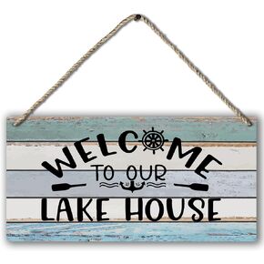 Retro Lake Rules Farmhouse Printed Wood Plaque Sign Wall Hanging,Rustic Hanging Wall Signs for Lake House Cabin Summer Home Decor 12 x 6 Inches