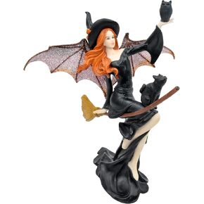 Comfy Hour Fairyland Collection 8" Dark Fairy Witch Riding On Magic Broom Figurine, Halloween Theme Gift, Home Decoration and Collectibles, Polyresin