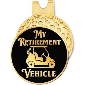 My Retirement Vehicle Black Gold Golf Ball Marker with Hat Clip, Funny Golf Accessories and Golf Gifts for Men Women Grandpa, Birthday Retirement Gifts for Golfer Golf Lover Golf Fan