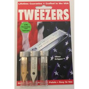 3 Pack Uncle Bill's Sliver Gripper Precision Tweezers in a Recloseable Tube
