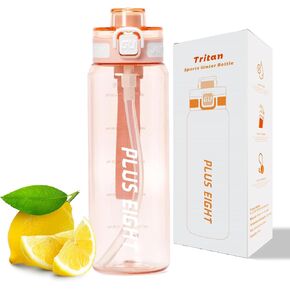 Sports Water Bottles, 32 oz Water Bottle With Straw, Leak-Proof Tritan BPA-Free, Wide Mouth with Carrying Strap for Women Men Gym Fitness Outdoor (White)