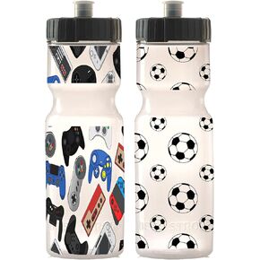 Kids Sports Squeeze Water Bottle 2 Pack - 22 oz. BPA Free Sport Bottle W/ Easy Open Push/Pull Cap - Durable Bottles Perfect for Boys & Girls, School & Sports - Made in USA (Baseball & Basketball)