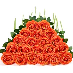 Alecono 𝟮𝟬𝙋𝙘𝙨 Fake Roses, 4in 𝘽𝙞𝙜 𝗩𝗲𝗹𝘃𝗲𝘁 Flower Head Champagne Roses Artificial Flowers with Stems for Wedding Decorations, Fake Roses Bouquet for DIY Home Party Decor in Kuwait
