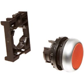 Eaton M22-D-R Pushbutton, 22mm Diameter, Flush Mounted, Red Actuator, Silver Bezel, Off-On Action