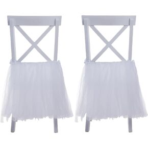 2 PCS Tulle Chair Cover Chair Sashes Tutu Chair Skirt Slipcovers Party Decoration for Bridal Shower Wedding (Dark Pink)