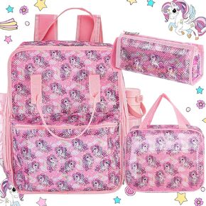 3 Mesh Backpack Set Semi-Transparent School Bag Heavy Duty Backpack with Pocket with Lunch Box Pencil Case for School