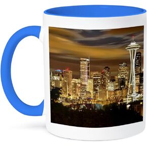 3dRose USA, Washington, Seattle Skyline, Night View Mug, 1 Count (Pack of 1), Blue