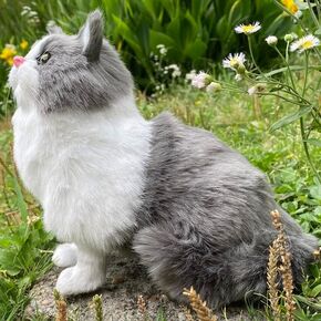 Artificial Blue White Cat Figurine, Realistic Shorthair Kitten Stuffed Animal Simulation Kitty Home Office Car Decorative Statue Synthetic Fur Pet