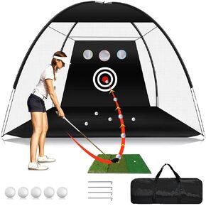 Heavy Duty Golf Practice Net with Golf Mat, Golf Swing Net, 10x7ft Golf Hitting Training Aids Nets with Target and Carry Bag for Backyard Driving Chipping - Men Kids Indoor Outdoor Sports Game