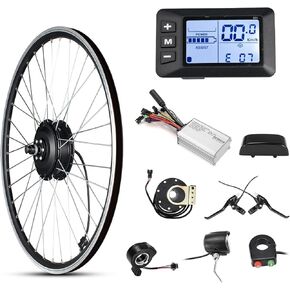 Electric Bike Conversion Kit Front Wheel Motor 350W E Bike Kit 36V Hub Motor 26" Bicycle BLDC Controller with LCD Display Controller PAS Brake Lever for 26X1.95 Tire