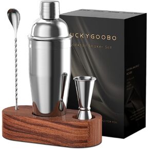 LUCKYGOOBO Cocktail Shaker Set,24 oz Martini Shaker,Bartender Kit with Stand,Stainless Steel Martini Mixer Built-in Strainer,Bar Tool Set,Drink Shaker,Fun Gifts.