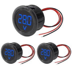 3pcs DC 4-100V LED Digital Display Circular Two-Wire Voltmeter DC Digital Voltmeter Head Display Reverse Connection Protection(Blue)