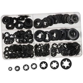 340Pcs 7 Sizes Internal Tooth Star Lock Washers, Quick Speed Locking Washers, Push On Retaining Clips Fasteners Kit, M3/M4/M5/M6/M8/M10/M12